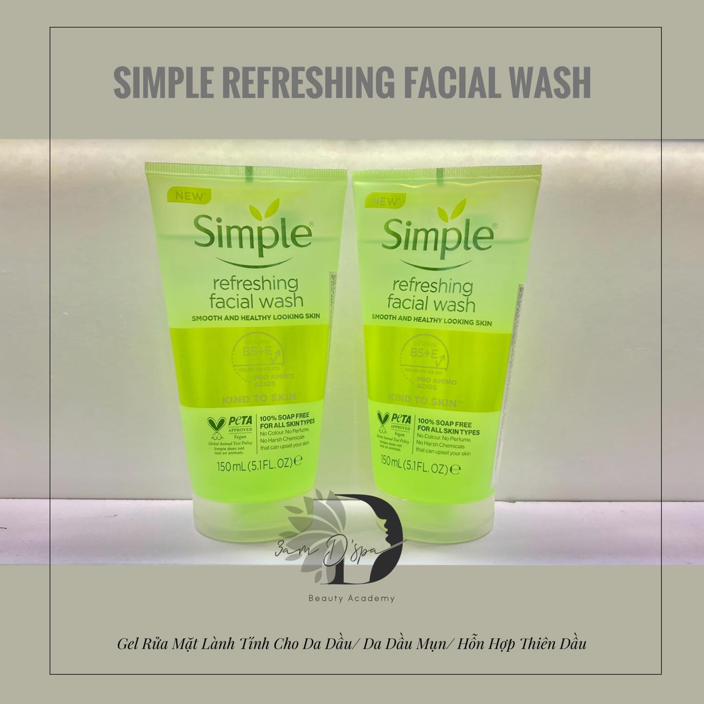 Sữa rửa mặt Simple Refreshing Facial Wash Siêu dịu nhẹ cho da dầu/ da dầu mụn/ da dầu mụn kích ứng/ hỗn hợp thiên dầu :