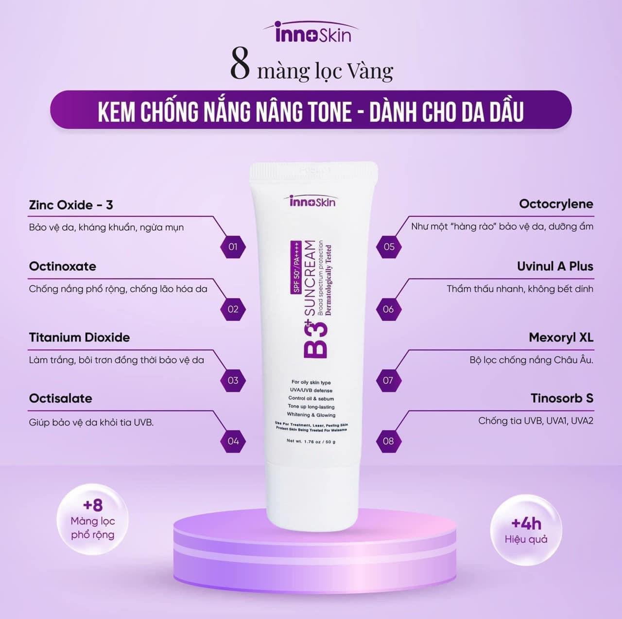 Kcn innoskin b3 plus SPF50  PA      ( màu tím )